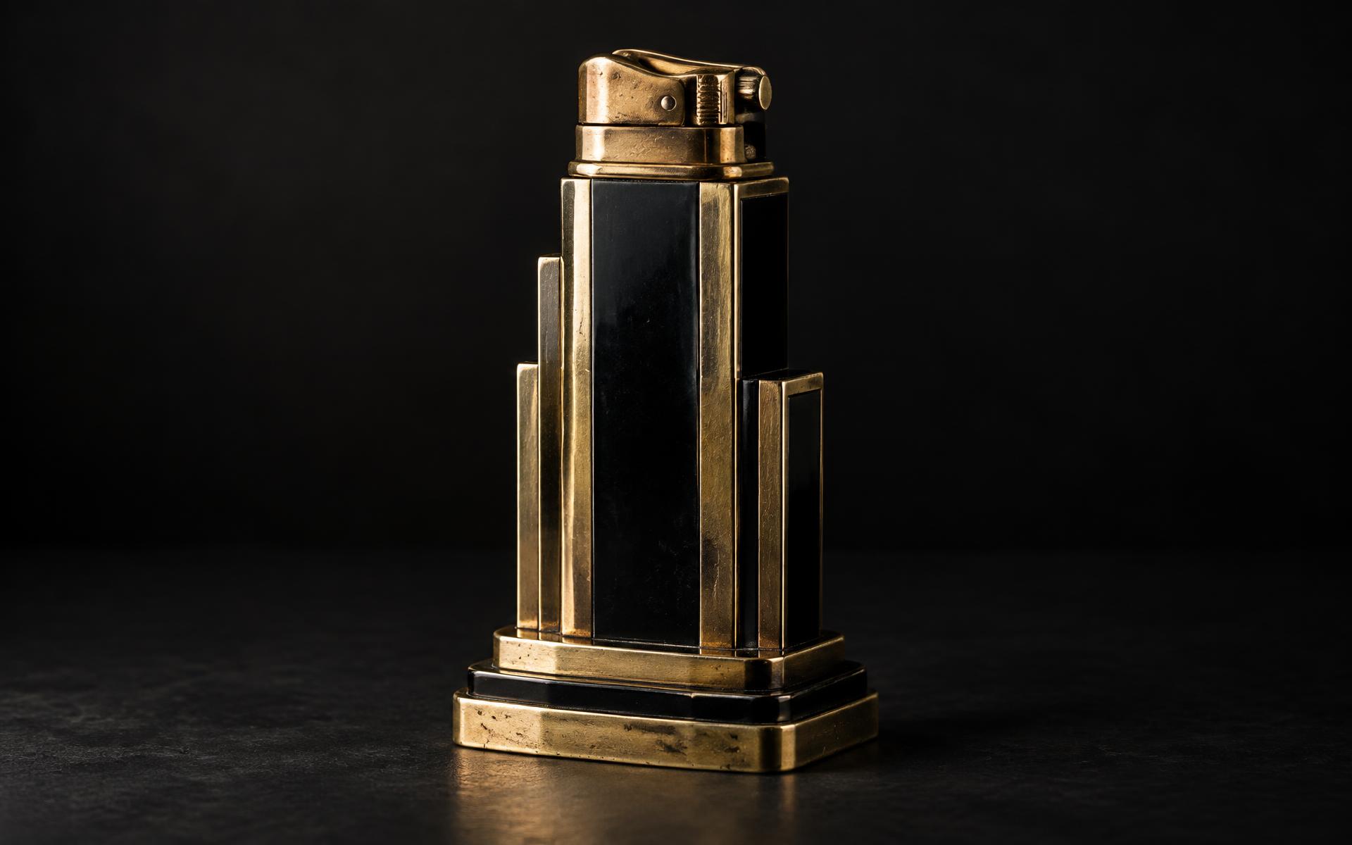 Art Deco brass and black lacquer table lighter
